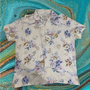 Floral Cream and Blue Linen Blend Men's Shirt